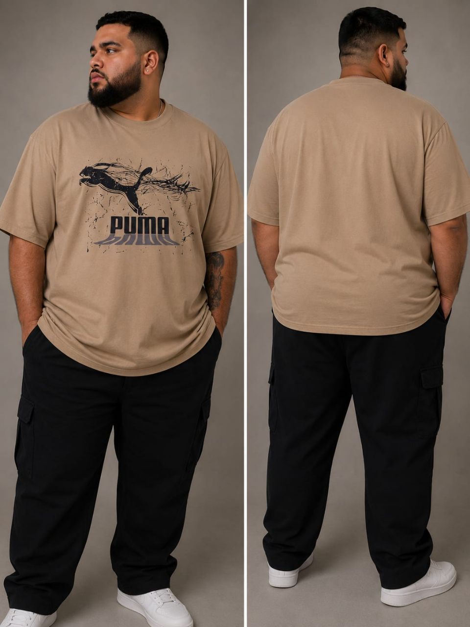 Camiseta bege plus size com estampa esportiva