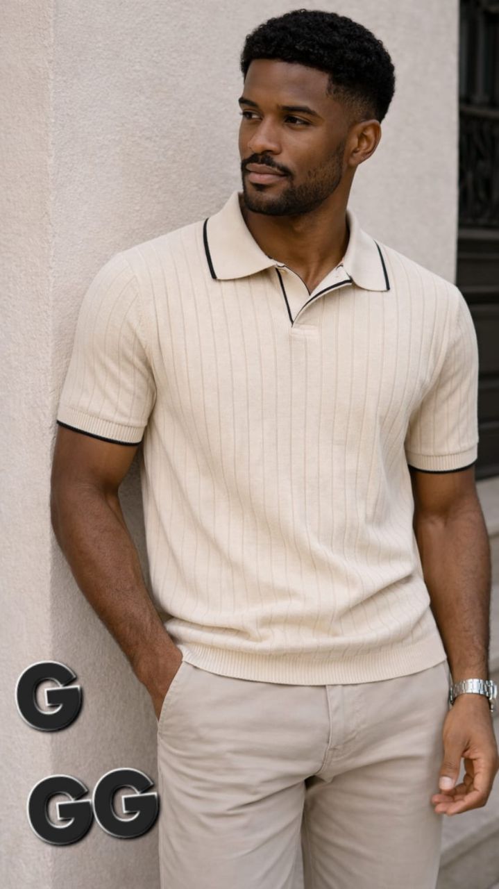 Polo bege canelada masculina